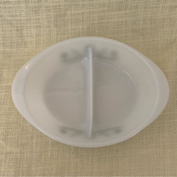 Vintage Glasbake Green Crazy Daisy Spring Blossom Divided Casserole Dish - Picture 4 of 6